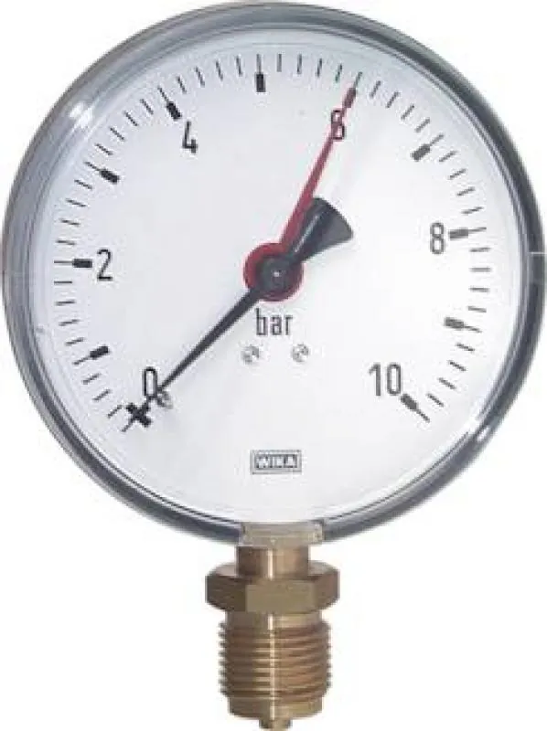 Detailaufnahme eines WIKA Manometers Ø 160 mm, Zifferblatt und Skala