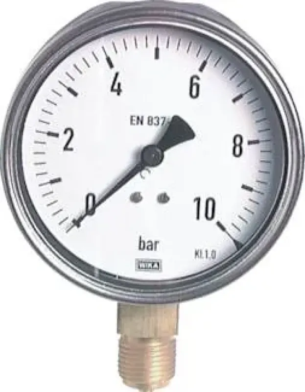 Original WIKA Manometer Ø 100 mm mit deutlichem Logo und Anschluss unten