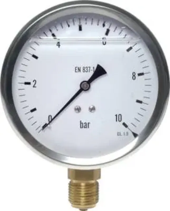 Eco-Line Glyzerinmanometer Ø 100 mm, Edelstahlgehäuse, Klasse 1.0 mit Anschluss unten