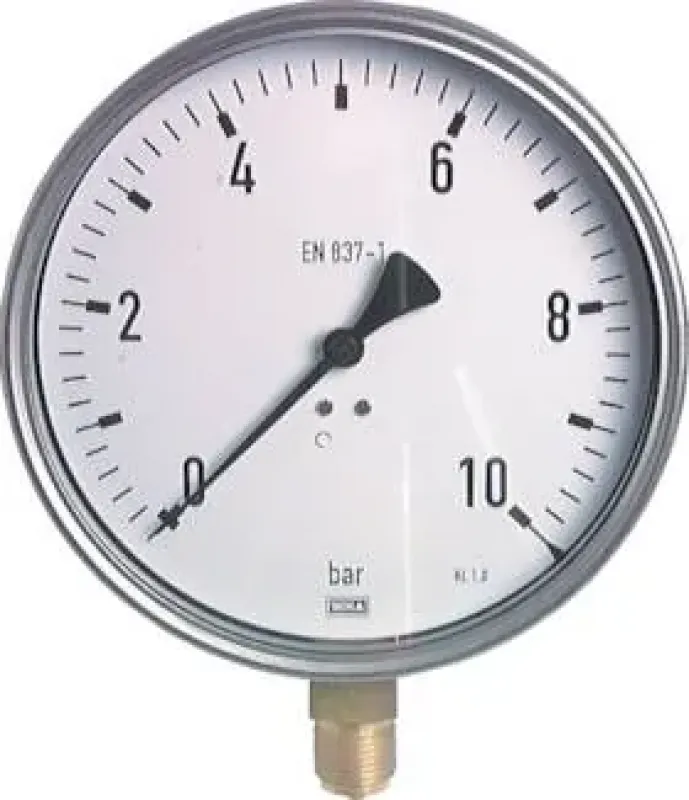 Original WIKA Großmanometer Ø 160 mm mit deutlichem Logo und Anschluss unten