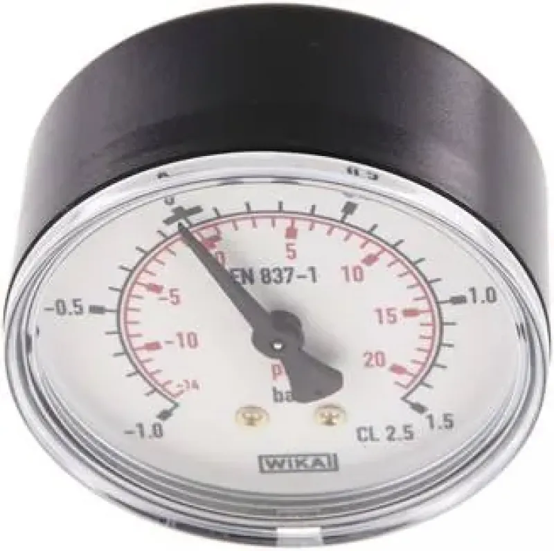 WIKA Vakuum-Manometer mit axialem Anschluss hinten und Skala von -1 bis 1,5 bar