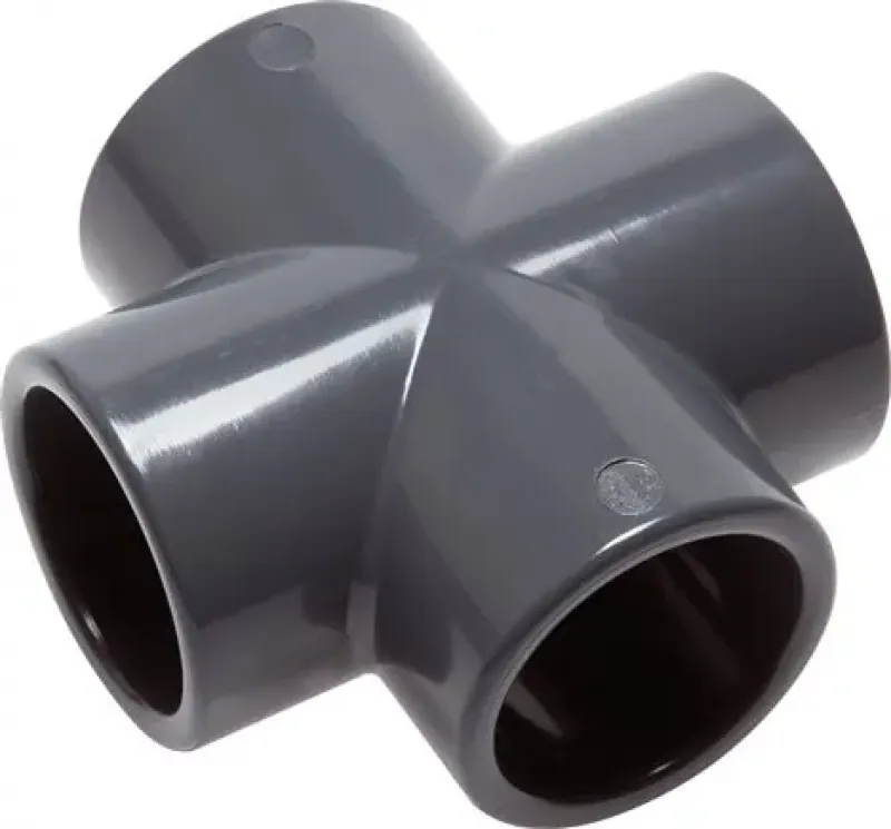 PVC-U Kreuz-Stück mit vier Klebemuffen für 16 bar Betriebsdruck