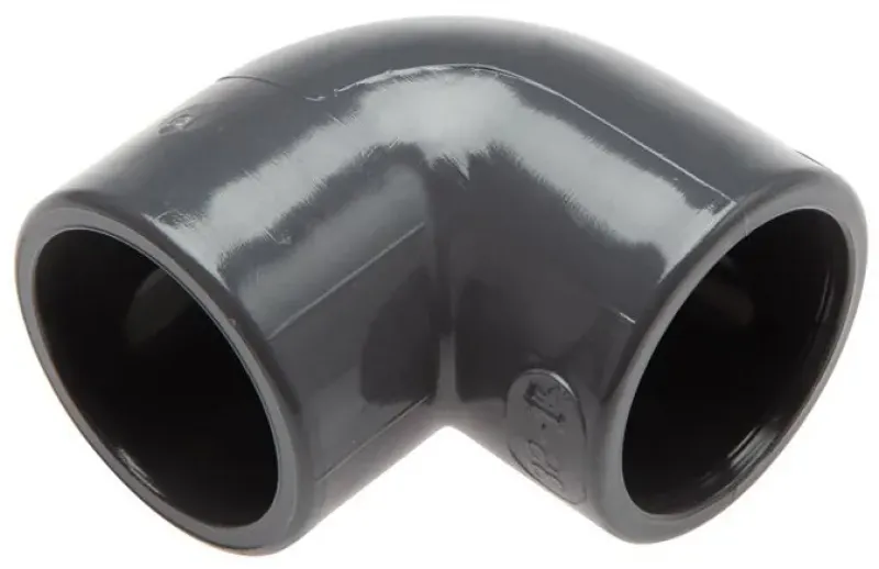 PVC-U Winkel 90 Grad mit beidseitiger Klebemuffe in Grau PN 16