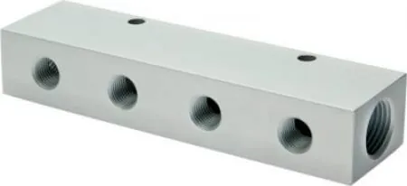 Verteilerleiste doppelseitig, PN 16, Verteilerblock, Verteiler, Leiste, Aluminium, Druckluftverteiler