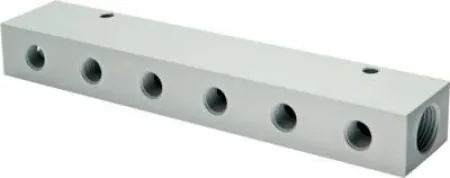 Verteilerleiste doppelseitig, PN 16, Verteilerblock, Verteiler, Leiste, Aluminium, Druckluftverteiler