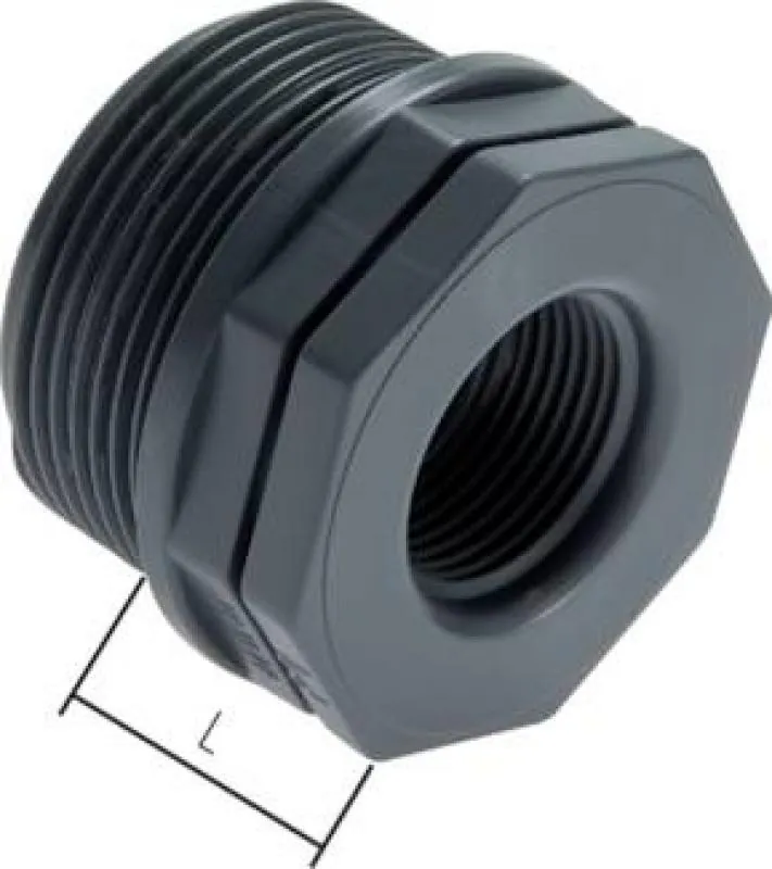 Reduziernippel aus schwarzem Polypropylen (PP) mit zylindrischem Außen- und Innengewinde