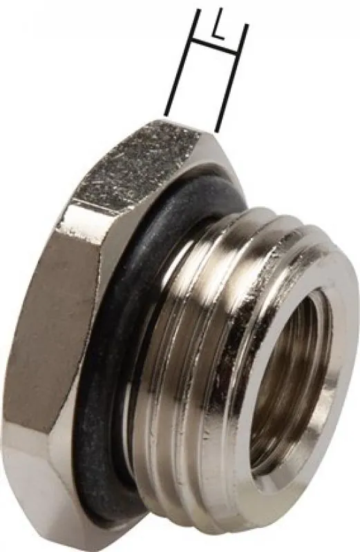 Abbildung 1 Reduziernippel aus Messing vernickelt mit zylindrischem Gewinde und O-Ring Abdichtung 20 bar