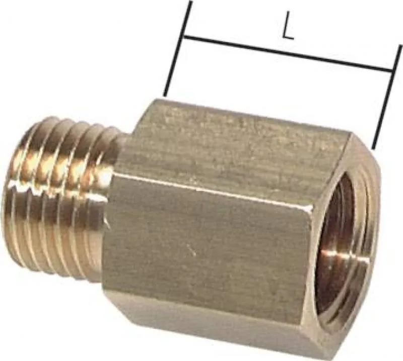 Gewindeverlängerung aus blankem Messing mit zylindrischem Außen- und Innengewinde 16 bar