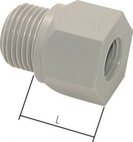 Reduziernippel aus Kunststoff PP (Polypropylen*) mit zylindrischem Außen- und Innengewinde PN 10, alle Größen von www.pneumatikshop-online.de