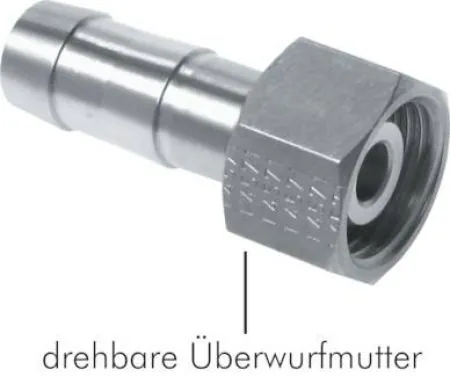 Schlauchtüllen mit Überwurfmutter, PN 16, Tülle, Schlauch, Messing vernickelt, alle Größen
