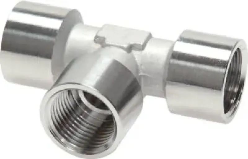 T-Stück aus Edelstahl 1.4404 vernickelt mit drei Innengewinden (150 bar)