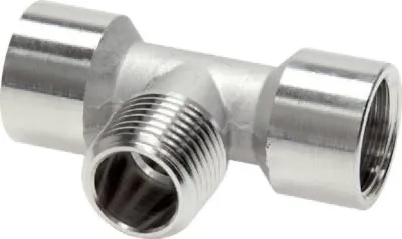 Geschmiedetes T-Stück aus Edelstahl 1.4404 mit Gewindemix Innen-Außen-Innen (IAI)