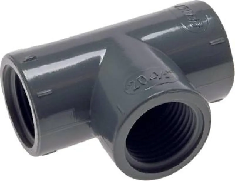 T-Stück aus PVC-U mit drei Innengewinden (PN 10) für Kunststoffgewinde