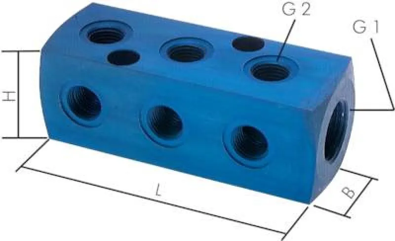 12-fach Aluminium-Verteilerblock PN 16 für zentrale Druckluftverteilung