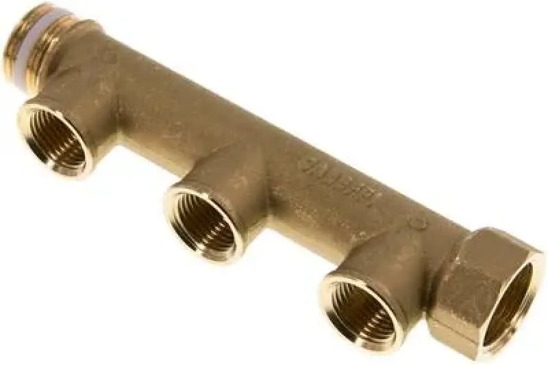 Massives Messing-Verteilerrohr mit 3 Abgängen und Innen-/Außengewinde (PN 10) mit IG