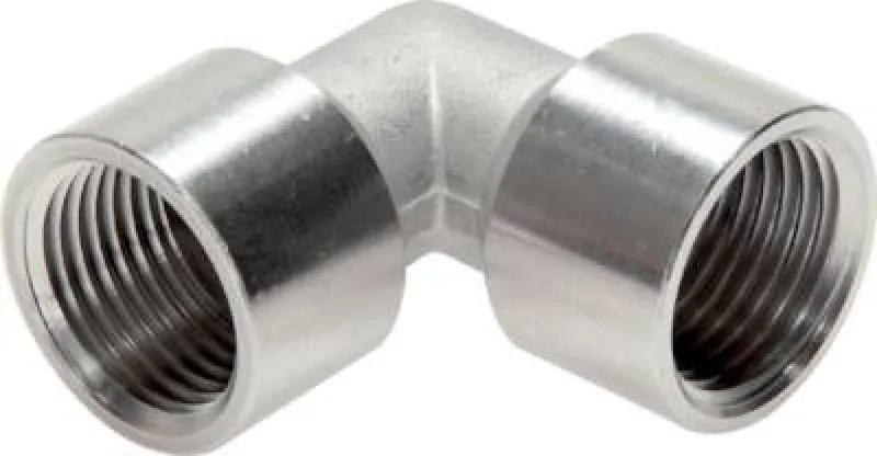 Geschmiedeter 90 Grad Winkel aus Edelstahl 1.4404 (V4A) mit zwei Innengewinden