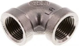 Winkel 90° Edelstahl 1.4408 mit Innengewinde (gegossen), bis 16 bar, Winkelverschraubung, Verschraubung, Edelstahlwinkel, alle Größen auch NPT-Gewinde