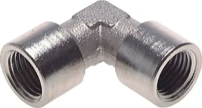 Vernickelter 90 Grad Winkel aus Messing mit zwei Innengewinden (IG)