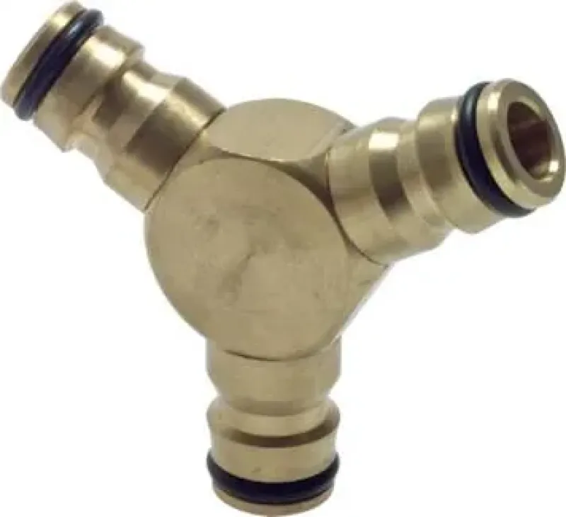 Hochwertiger Kupplungsverbinder aus glänzendem Messing als Schlauchstück 3-Wege