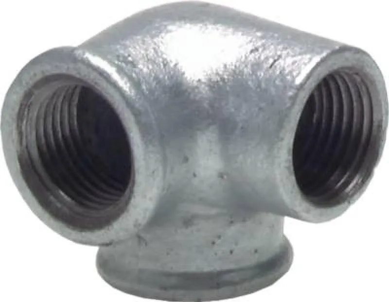 Winkelverteiler (Kreuzungswinkel) aus verzinktem Temperguss mit vier Innengewinden (PN 25)