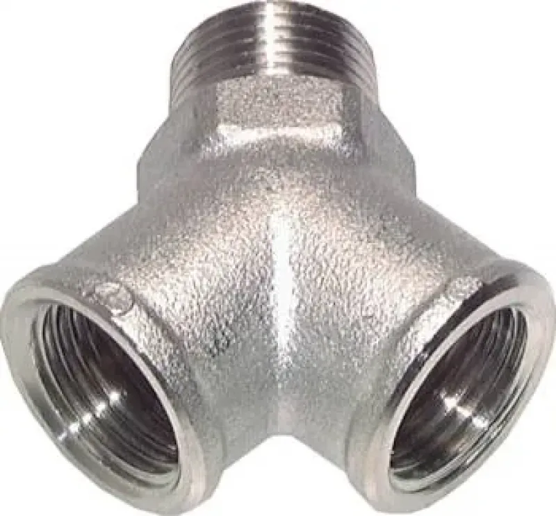 Y-Stück (Luftweiche) aus vernickeltem Messing mit Gewindemix Innen-Innen-Außen (IIA) für 16 bar