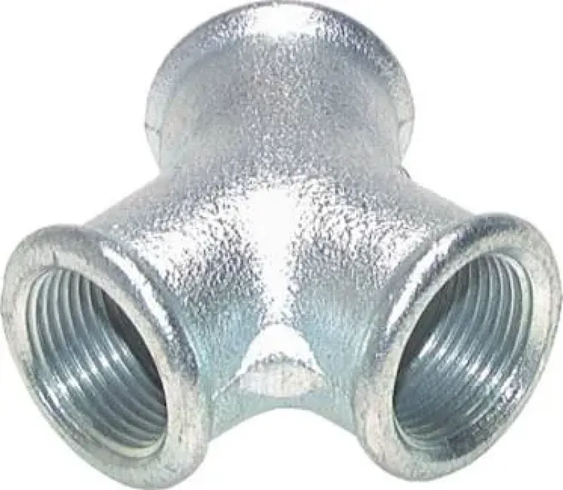 Y-Verteiler (Luftweiche) aus verzinktem Temperguss mit zwei Abzweigen und Innengewinden (25 bar)
