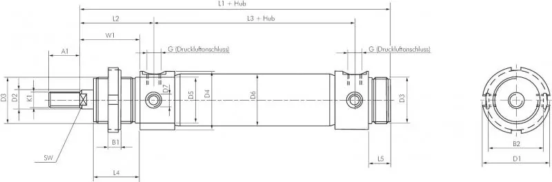 Pneumatik-Rundzylinder doppeltwirkend, Kolben Ø 32–63 mm, ISO 6432, AIRTEC