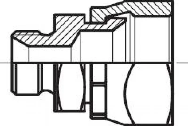 Technische Zeichnung und Maßblatt für G-Gewinde auf JIC Einschraubadapter Stahl verzinkt