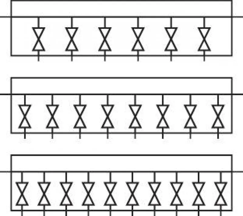 Symbol Verteilerleiste Aluminium mit integrierten Kugelhähnen PN 10