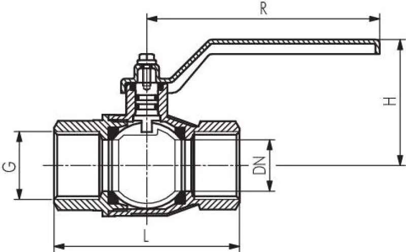 Zeichnung Kugelhahn 2-teilig Messing vernickelt IG voller Durchgang silikonfrei 16–80 bar alle Größen