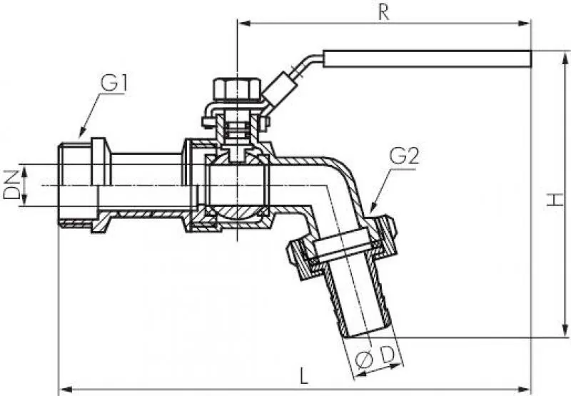 Zeichnung Kugelauslaufhahn Edelstahl PN 16 Eco-Line alle Größen