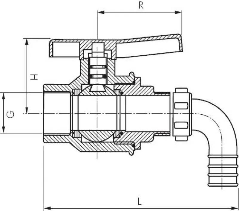 Zeichnung Ablass-Kugelhahn Kunststoff PN 4 alle Größen