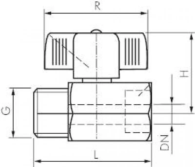 Zeichnung 2 Mini-Kugelhahn mit Knebelgriff Messing verchromt PN 10 alle Größen