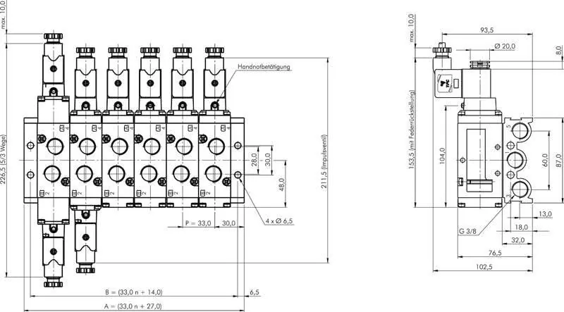 Mehrfachanschlussplatten YPC für Baureihe SF5000 – für 5/2- und 5/3-Wege-Magnetventile
