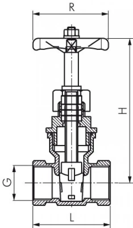 Zeichnung Muffen-Absperrschieber Messing bis 20 bar alle Größen