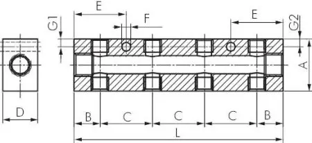 Verteilerleiste doppelseitig, PN 16, Verteilerblock, Verteiler, Leiste, Aluminium, Druckluftverteiler