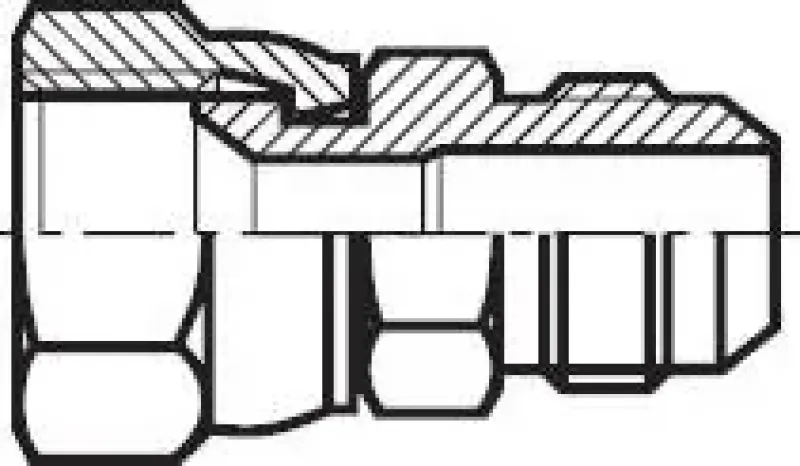 Technische Zeichnung und Maßblatt für 310 bar JIC-Reduziernippel Edelstahl 1.4571