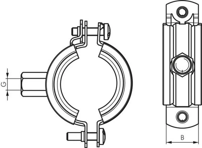 Zeichnung Verzinkte Rohrschelle mit Gummieinlage für sichere Rohrmontage