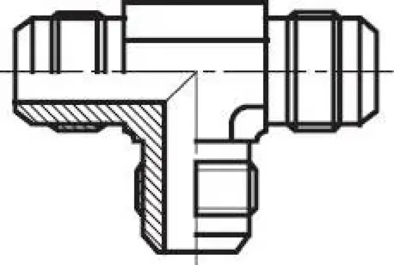 Detailansicht des 37° JIC-Dichtkegels am V4A Edelstahl T-Stück (310 bar)
