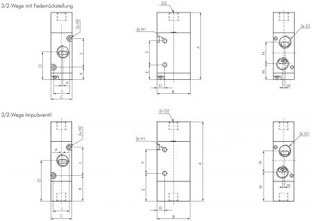 3/2-Wege Pneumatikventile G 1/2", Baureihe RV40