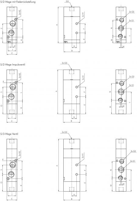 5/2-Wege & 5/3-Wege Pneumatikventile G 1/2", Baureihe RV40
