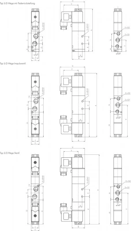 5/2- und 5/3-Wege Magnetventile G 1/2" – Baureihe RV40