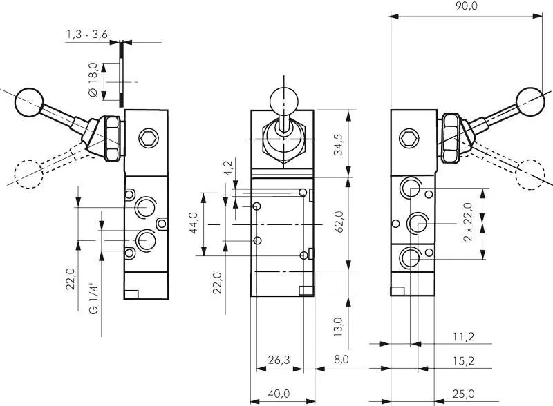 5/2-Wege-Handhebelventile G 1/4" – Baureihe XMV 2000 Standard