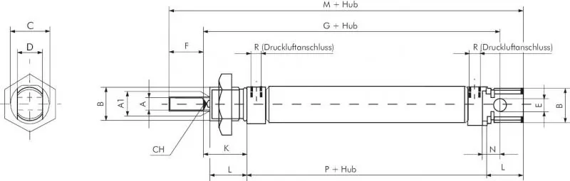 Pneumatik-Rundzylinder doppeltwirkend Edelstahl, ISO 6432, AIRTEC