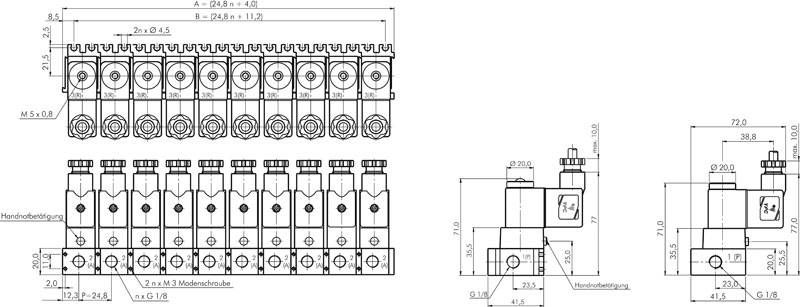 Elektro - Magnetventil 3/2 Wege G1/8 Zoll NC direktgesteuert V10,  Kaffeeautomatenventil